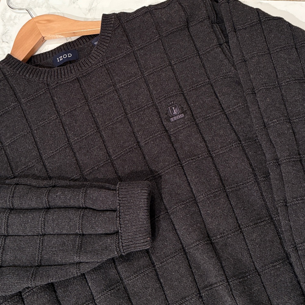 IZOD Men’s Chunky Knit Crewneck Sweater – Charcoal Gray – 100% Cotton – Size M